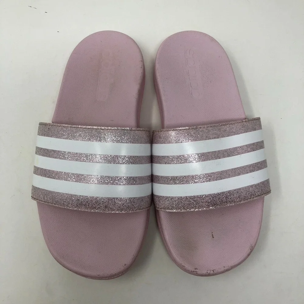 Adidas Slides Adilette Comfort Pink White Girls 12 Slip On Sandals